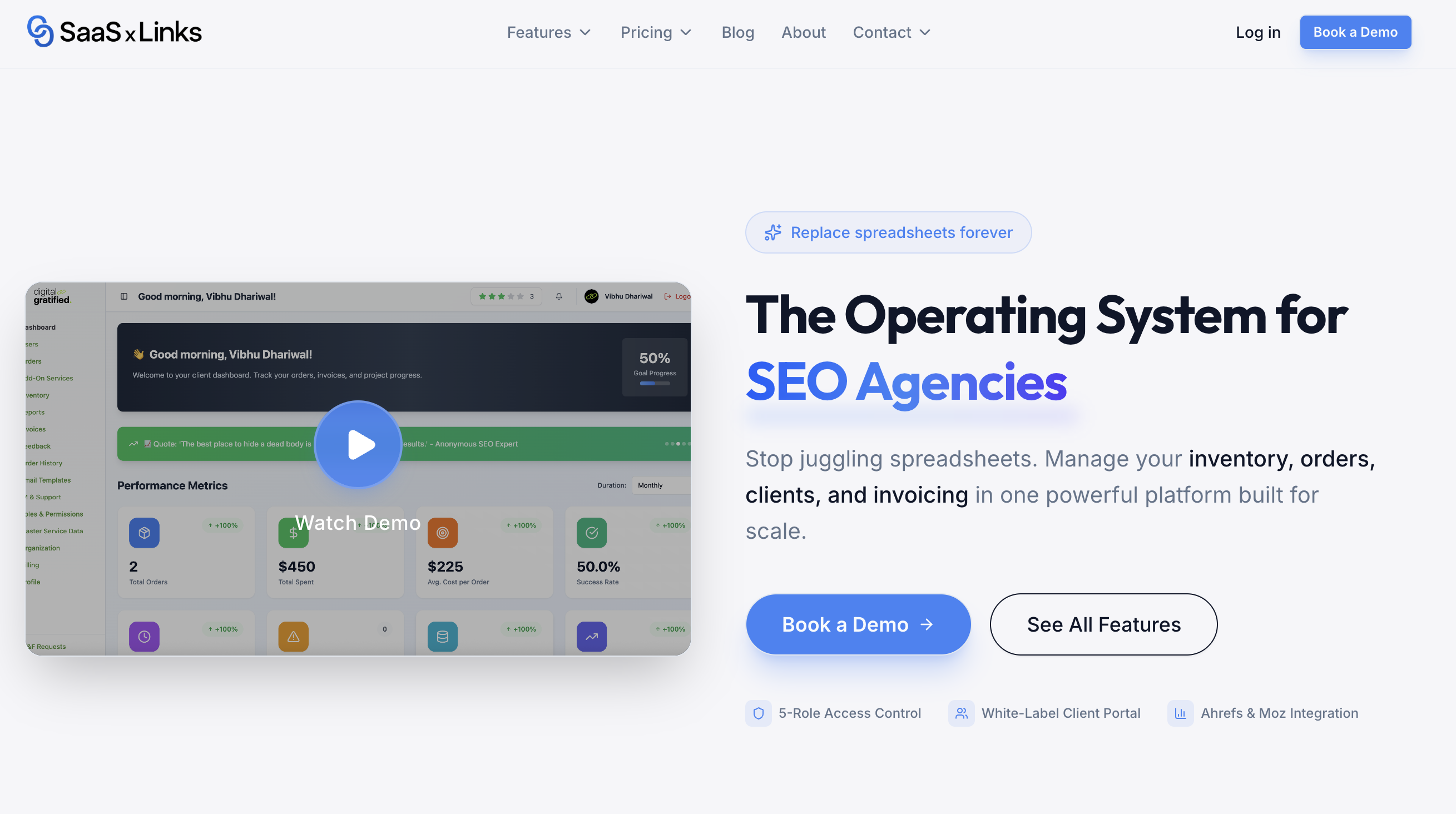 SaaSxLinks.ai interface showcasing link building and outreach automation features