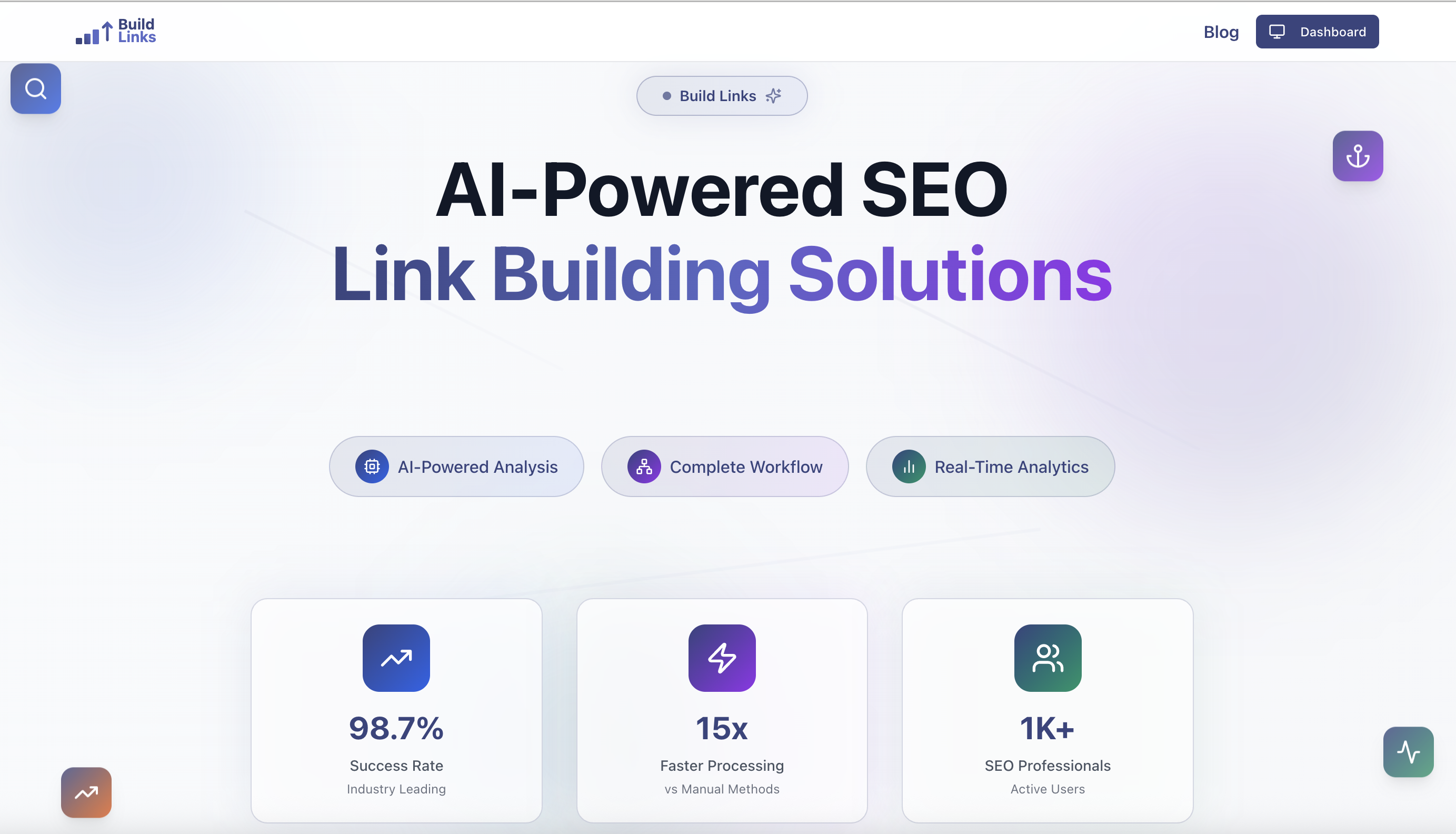 BuildLinks.ai interface showcasing link building and outreach automation features