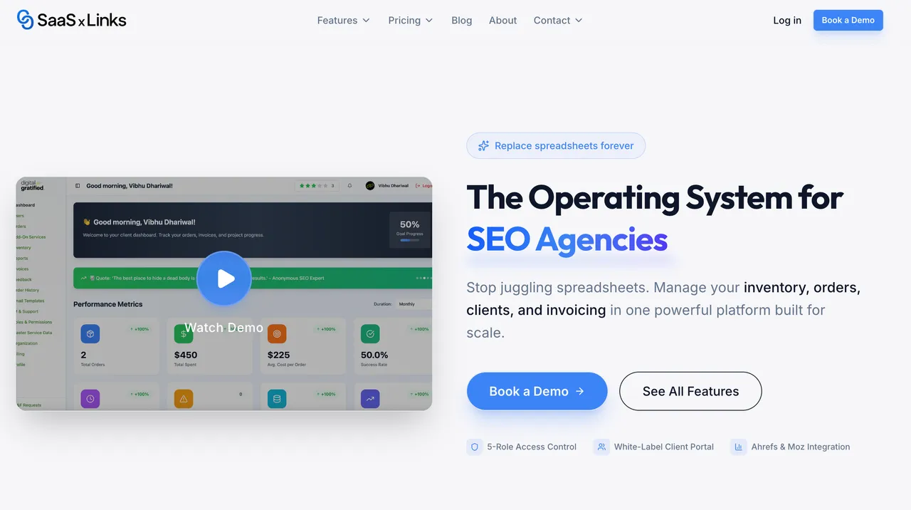 SaaSxLinks.ai interface showcasing link building and outreach automation features