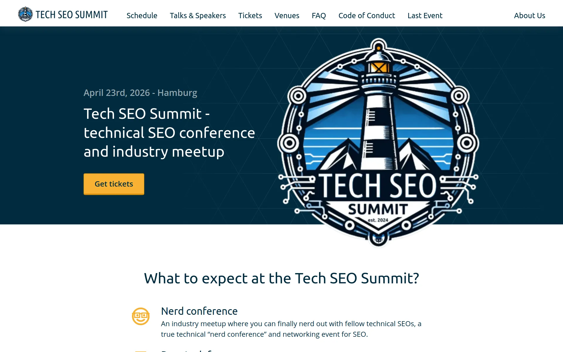 Tech SEO Summit homepage screenshot