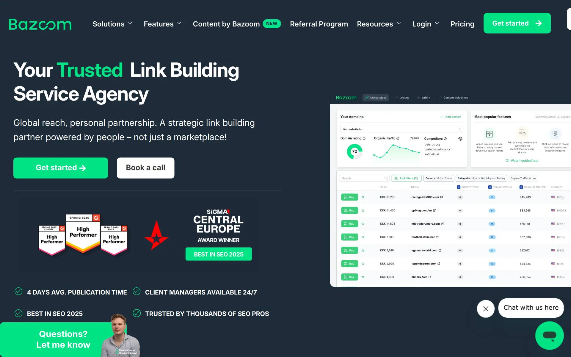 bazoom link building marketplace homepage screenshot