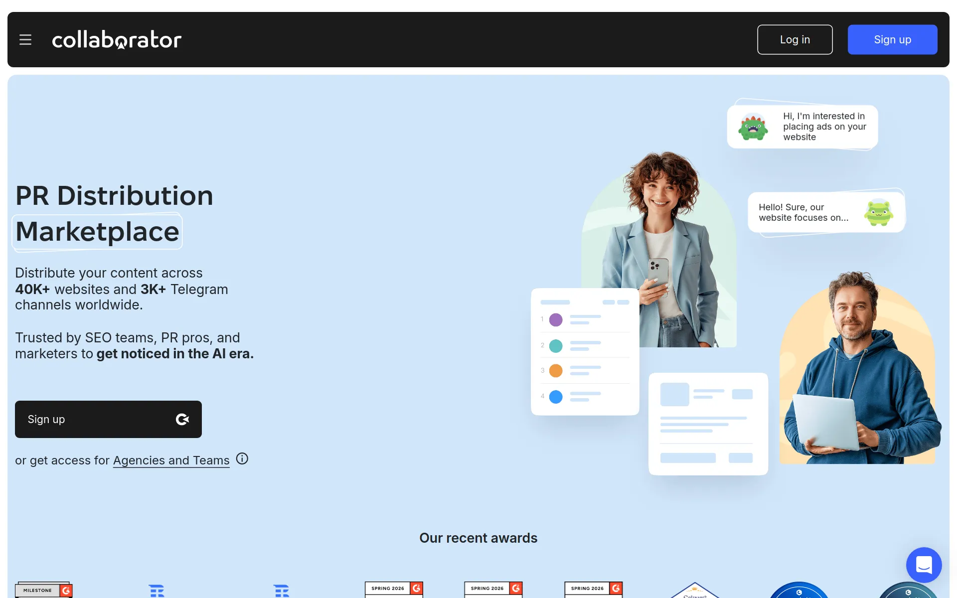 collaborator link building marketplace homepage screenshot