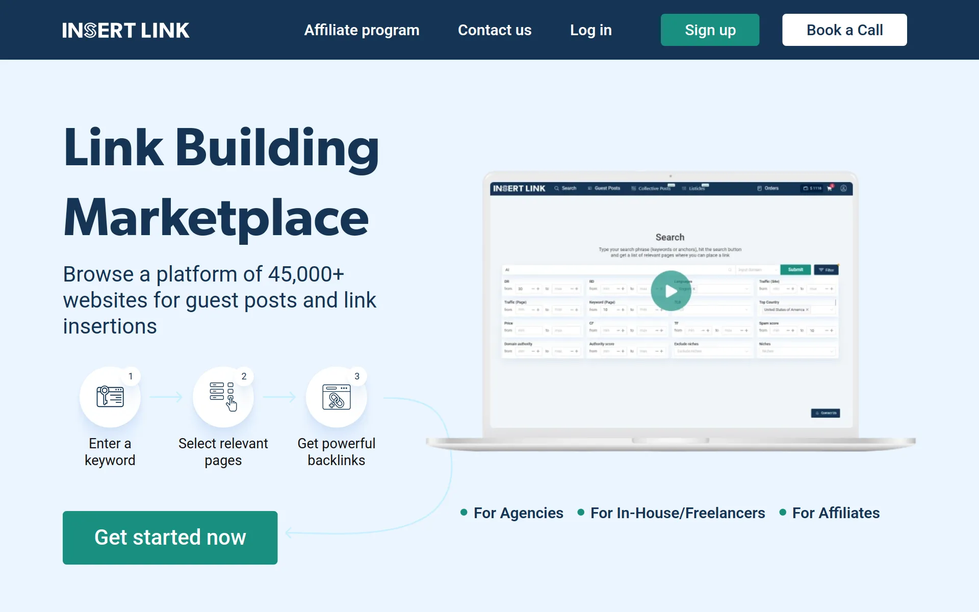 insert-link link building marketplace homepage screenshot