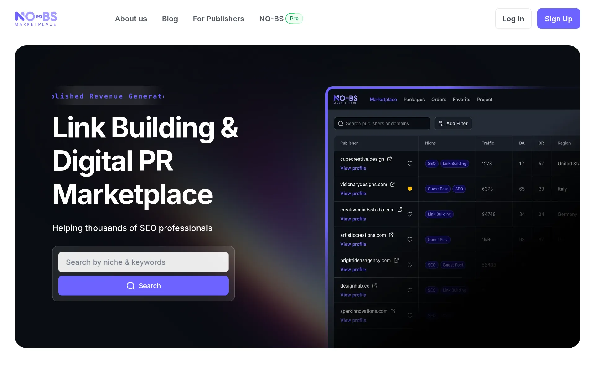 nobs-marketplace link building marketplace homepage screenshot