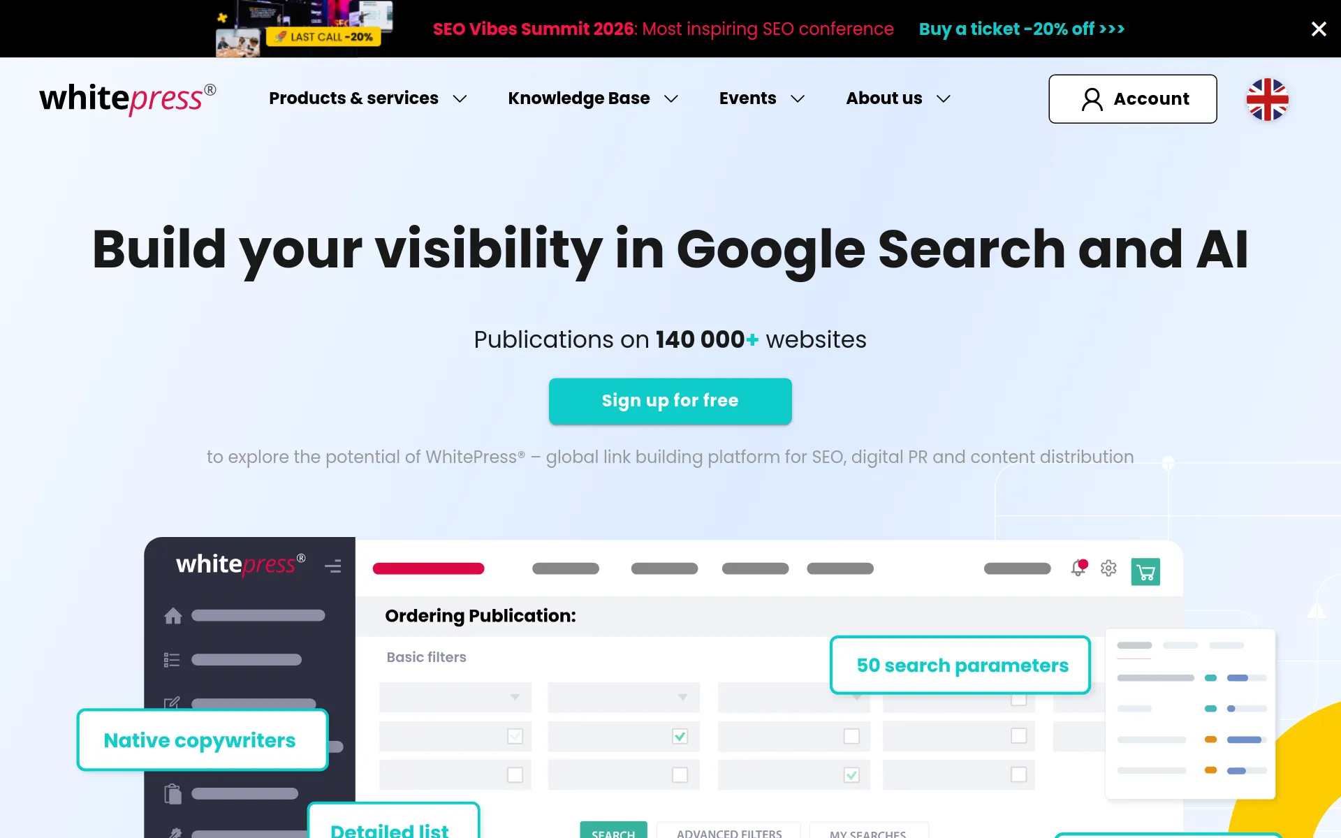 whitepress link building marketplace homepage screenshot